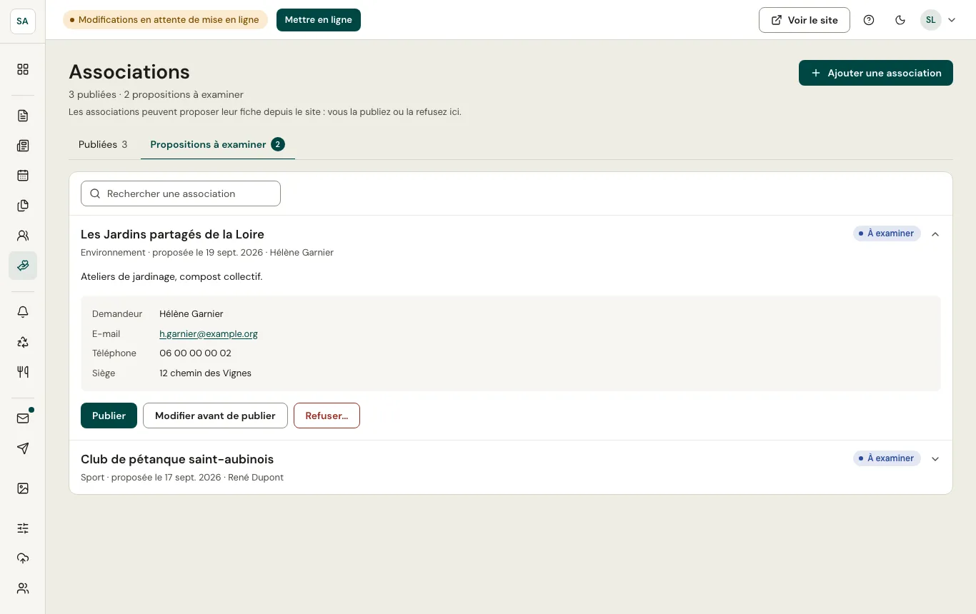 Propositions d'associations à valider