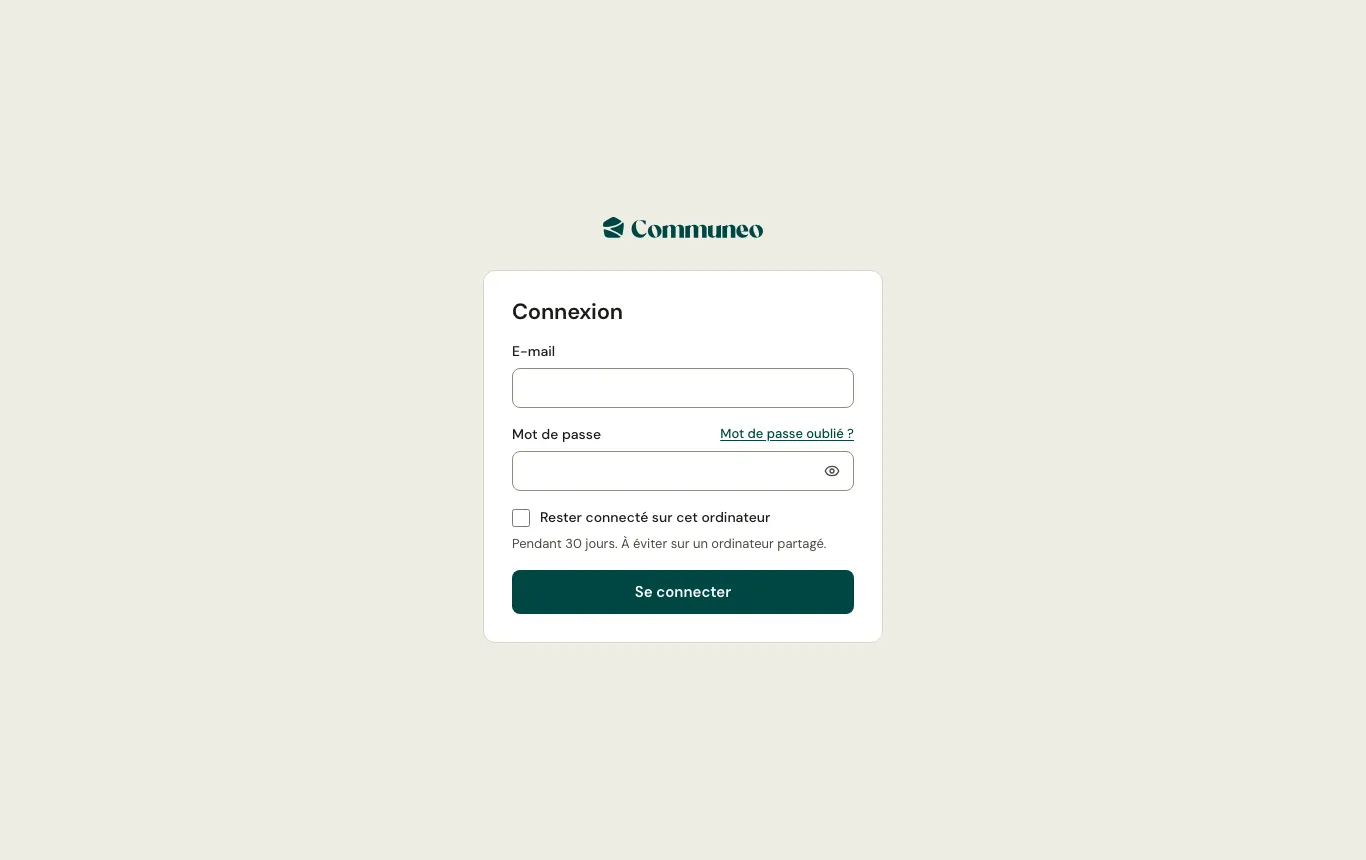 Écran de connexion de l'administration