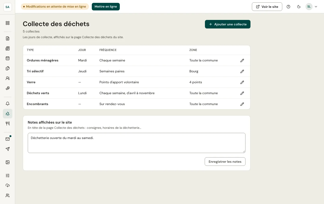 Écran Collecte des déchets
