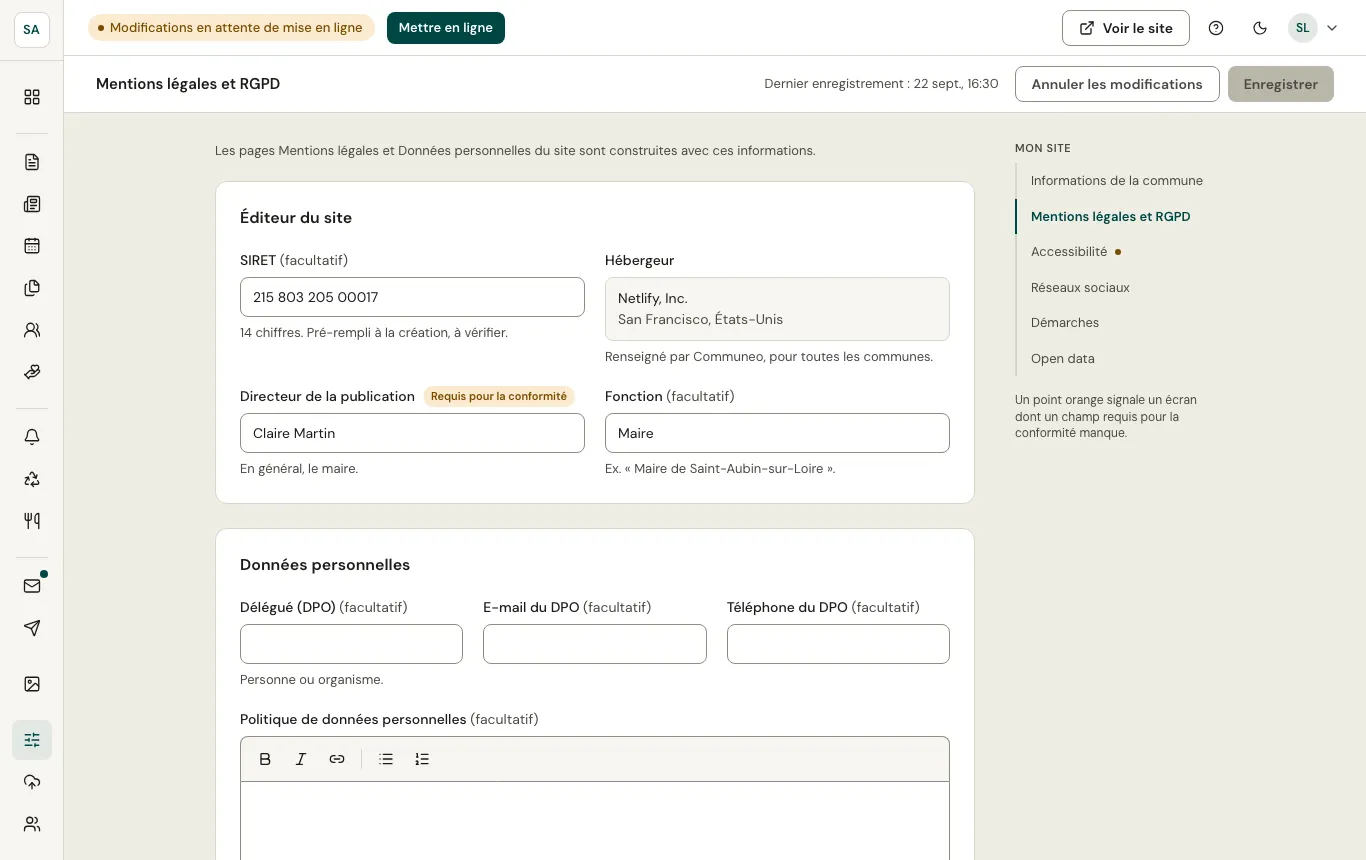 Mentions légales et données personnelles