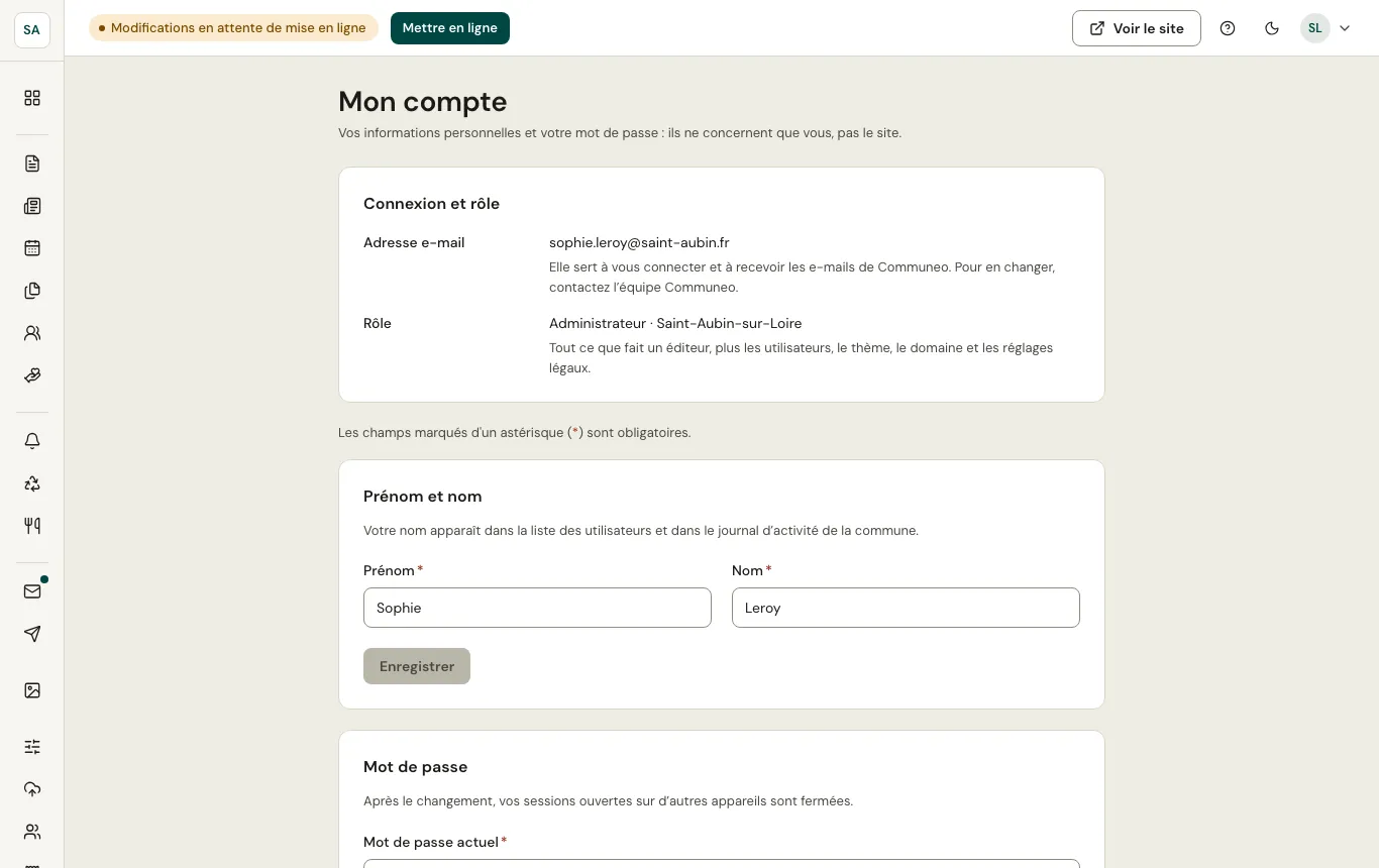 Écran Mon compte