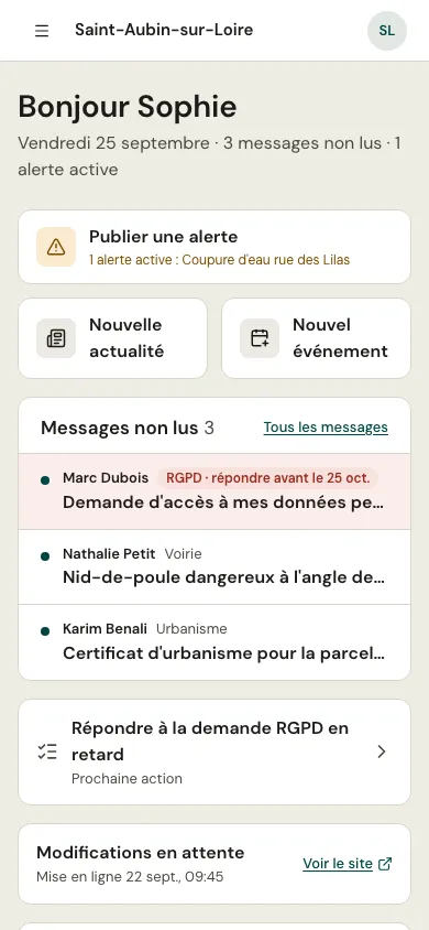 Tableau de bord sur téléphone